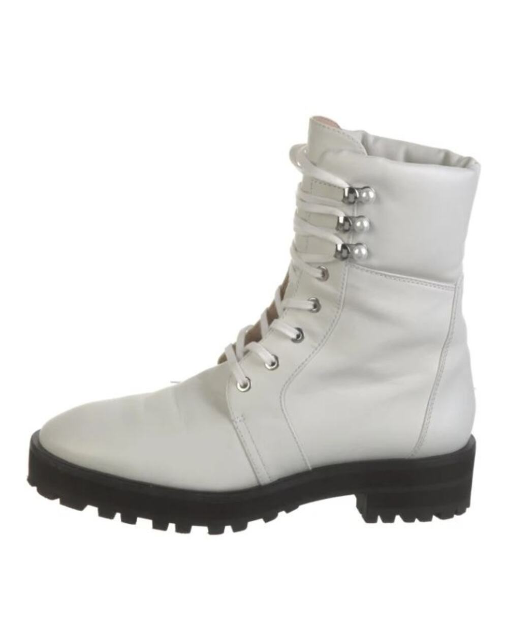 NWOT Stuart Weitzman Pearly White Leather Lace Up Mid Calf Combat Boots 7.5B